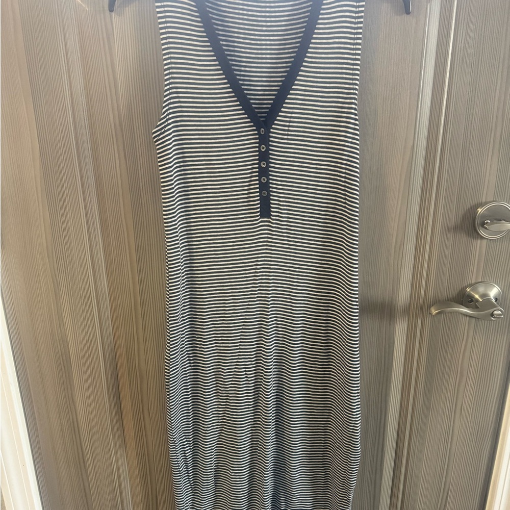 J. Crew Navy and White Striped Midi Dress
